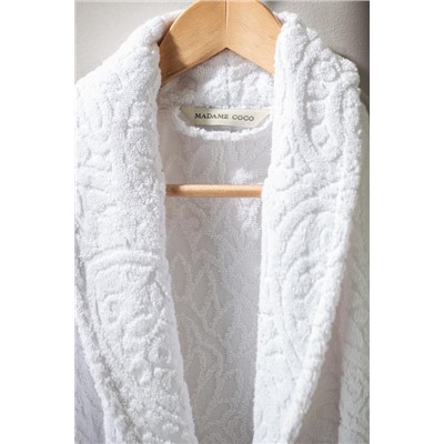 Bernay %100 Pamuk Jakarlı Unisex Şalyaka Bornoz - Beyaz - Natural Koleksiyon