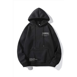 AltamiraUnisex Siyah Happiest Baskılı Oversize Kapşonlu Sweatshirt