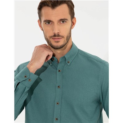 Yeşil Regular Fit Uzun Kollu Gömlek