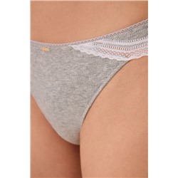 Tanga tira algodón canalé encaje gris
