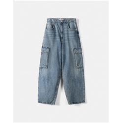 Faded dirty effect skater fit cargo jeans