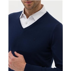 Açık Lacivert Slim Fit V Yaka Basic Triko Kazak
