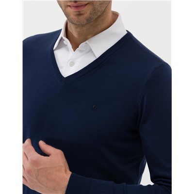 Açık Lacivert Slim Fit V Yaka Basic Triko Kazak