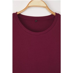 Bordo Regular Fit Basic Bisiklet Yaka %100 Pamuk Örme Büyük Beden T-Shirt TBBSS22TS0733