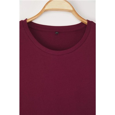 Bordo Regular Fit Basic Bisiklet Yaka %100 Pamuk Örme Büyük Beden T-Shirt TBBSS22TS0733