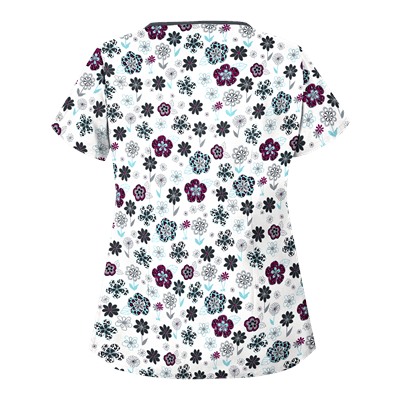 UA Wild Garden White Mock Wrap Scrub Top