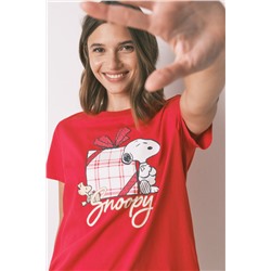 Pijama largo 100% algodón cuadros rojo Snoopy