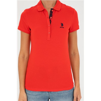 Kadın Kırmızı Basic Polo Yaka Tişört
