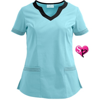 UA Butter-Soft STRETCH Scrubs Color Block Scallop Neck Top