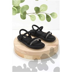 Bambi Siyah Saten Kadın Sandalet K05362028038
