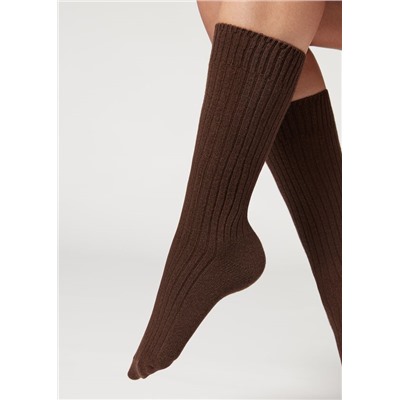 Kurze Socken in Rippe mit Wolle und Kaschmir