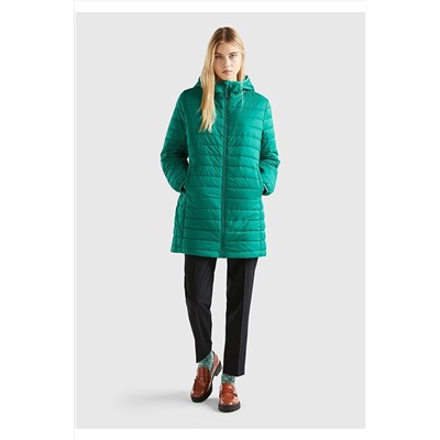 United Colors of Benetton Kadın Yeşil Uzun Pufa Mont 123A2TWDDN02Q