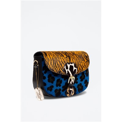 Bandolera de piel Anoia Negro, naranja y azul