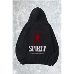 aynewmodaUnisex Siyah Spirit Baskı Oversize Kapşonlu Sweatshirt
