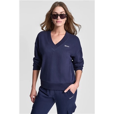 METALLIC BUBBLE LOGO V-NECK PULLOVER