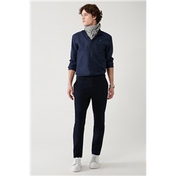 Avva Erkek Lacivert Beli Ekstra Esnek Lastikli Slim Fit Örme Chino Pantolon A32Y3056