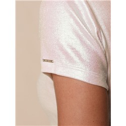 Футболка облегающая из хлопка в рубчик с вырезом лодочка с матовым покрытием металлик