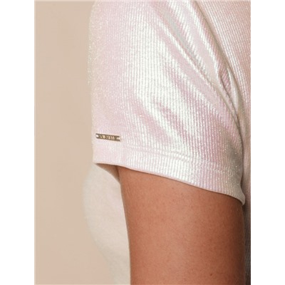 Футболка облегающая из хлопка в рубчик с вырезом лодочка с матовым покрытием металлик