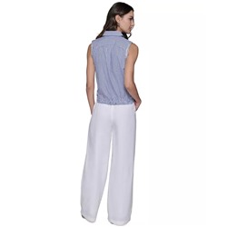 KARL LAGERFELD PARIS Women's Embellished Sleeveless Stripe Button-Front Top