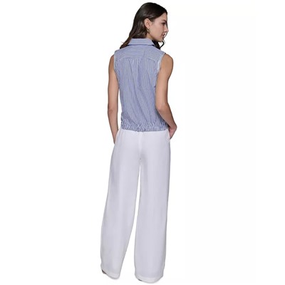 KARL LAGERFELD PARIS Women's Embellished Sleeveless Stripe Button-Front Top
