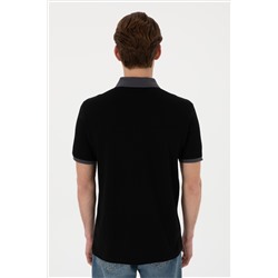 Erkek Regular Fit Polo Yaka Siyah Basic Tişört