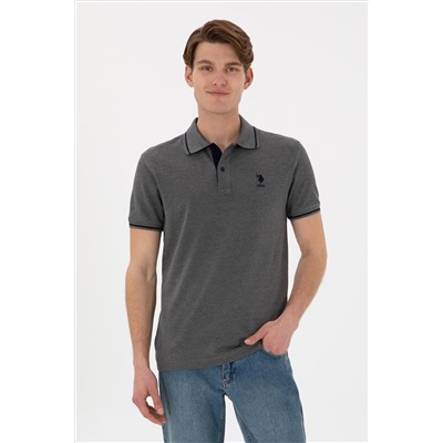 Erkek Slim Fit Polo Yaka Antrasit Melanj Basic Tişört