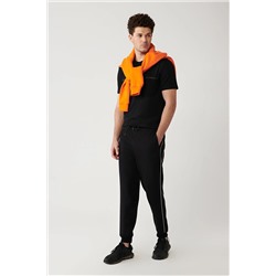 Avva Erkek Siyah Yandan Cepli Interlok Kumaş Biyeli Standart Fit Rahat Kesim Standart Kesim Jogger Eşofma A32Y3495