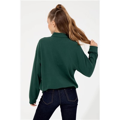 Kadın Yeşil Polo Yaka Sweatshirt