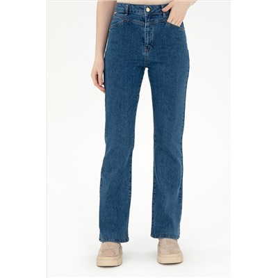 Kadın Mavi Slim Flare Fit Jean Pantolon