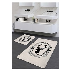 Pilloveland Kaymaz Taban Yıkanabilir 2’li Banyo Paspası - Deer Desenli 60*100 Cm - 50*60 Cm BM0181