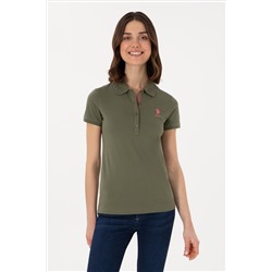 Kadın Koyu Haki Basic Polo Yaka Tişört
