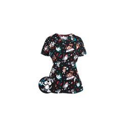 White Cross Scrubs Selfie Pets Print Top