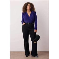 Lacivert Vatkalı Kruvaze Kapama Çıtçıtlı Örme Body TBBAW23CS00014