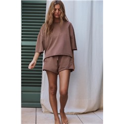 SHORT SLEEVE RIBBED PLUSH SWEATSHIRT