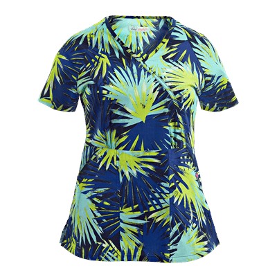 koi Stretch Scrubs Palm Burst Print Top