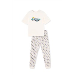 Dagi Ekru Kısa Kollu Slogan Baskılı Penye Modal Pijama Takımı 23WB18336TA_316