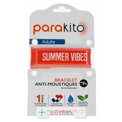 Parakito Bracelet Anti-Moustiques Rechargeable Adulte Good Vibes Orange "Summer Vibes"