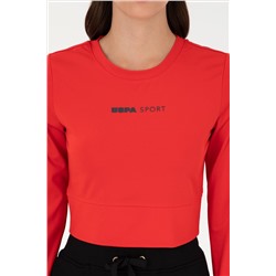 Kadın Kırmızı Bisiklet Yaka Sweatshirt
