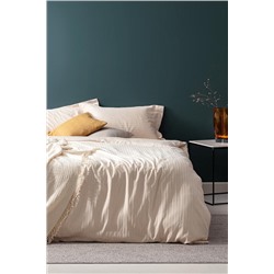 Elicia King Size Çizgili Saten Nevresim Takımı - Gold