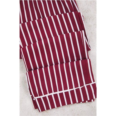Kırmızı Çizgili Gömlek Yaka Biyeli Örme Pijama Takımı TBBAW25AI00052