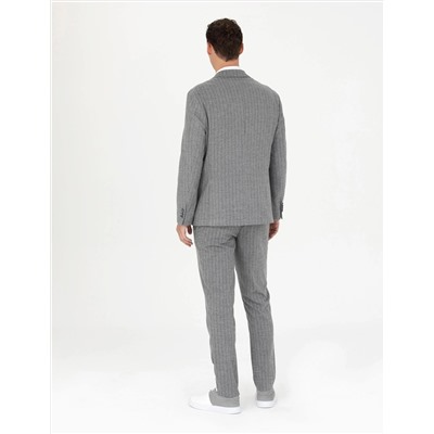 Gri Ekstra Slim Fit Çizgili Takım Elbise