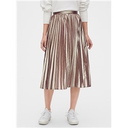 Metallic Pleated Midi Skirt