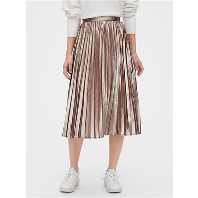 Metallic Pleated Midi Skirt