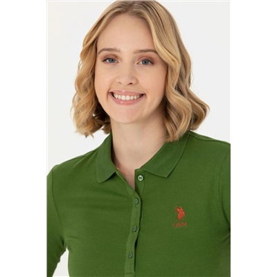 Kadın Yeşil Basic Polo Yaka Sweatshirt