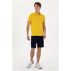 Erkek Slim Fit Polo Yaka Sarı Basic Tişört
