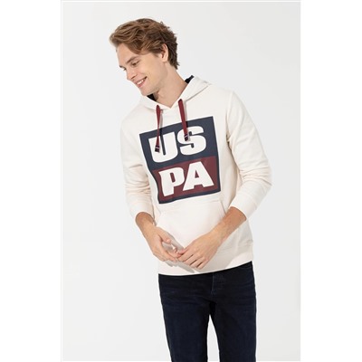 Erkek Ekru Kapüşonlu Sweatshirt
