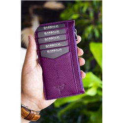 Garbalia, Blush Hakiki Deri Fermuarlı Mürdüm Unisex Kartlık Cüzdan