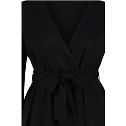 Siyah Kolu Fırfırlı Volanlı Viskon Plaj Giyim Dokuma Büyük Beden Kimono&Kaftan TBBSS23DE00001