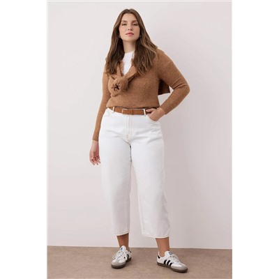 Beyaz Yüksek Bel Büyük Beden Baggy Jeans TBBAW26CJ00046