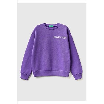 United Colors of Benetton Kız Çocuk 30F Benetton Logolu Sweatshirt Mor 223A3J68C10D0